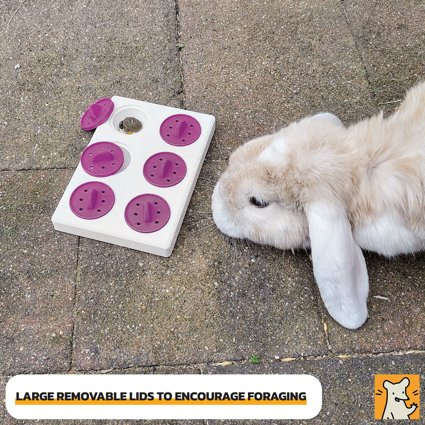 Large foraging puzzle toy with removable lids for pets, enhancing foraging and problem-solving activities.