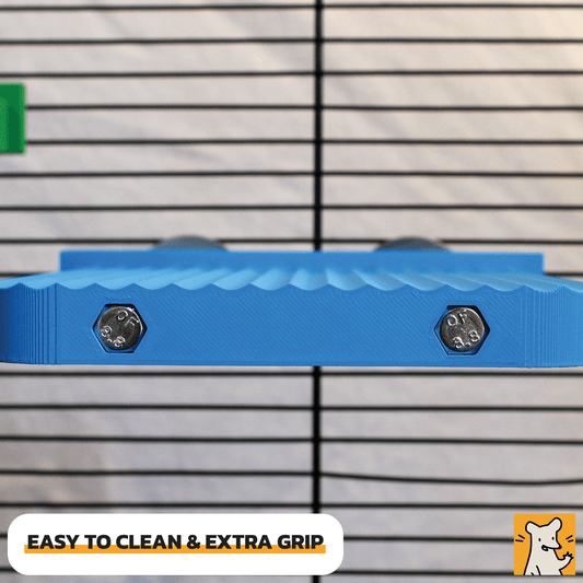 Large rat cage platform in blue with hex bolts, designed for easy cleaning and extra grip for climbing pets.
