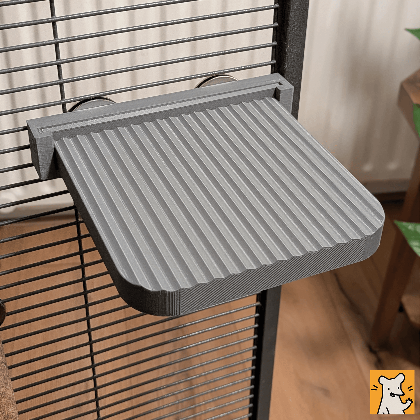 Large removable cage platform in gray, designed for easy cleaning and quick swapping, perfect for small pets.