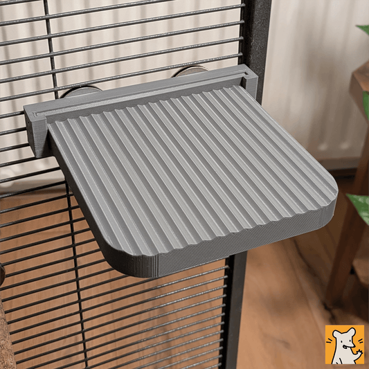 Large removable cage platform in gray, designed for easy cleaning and quick swapping, perfect for small pets.