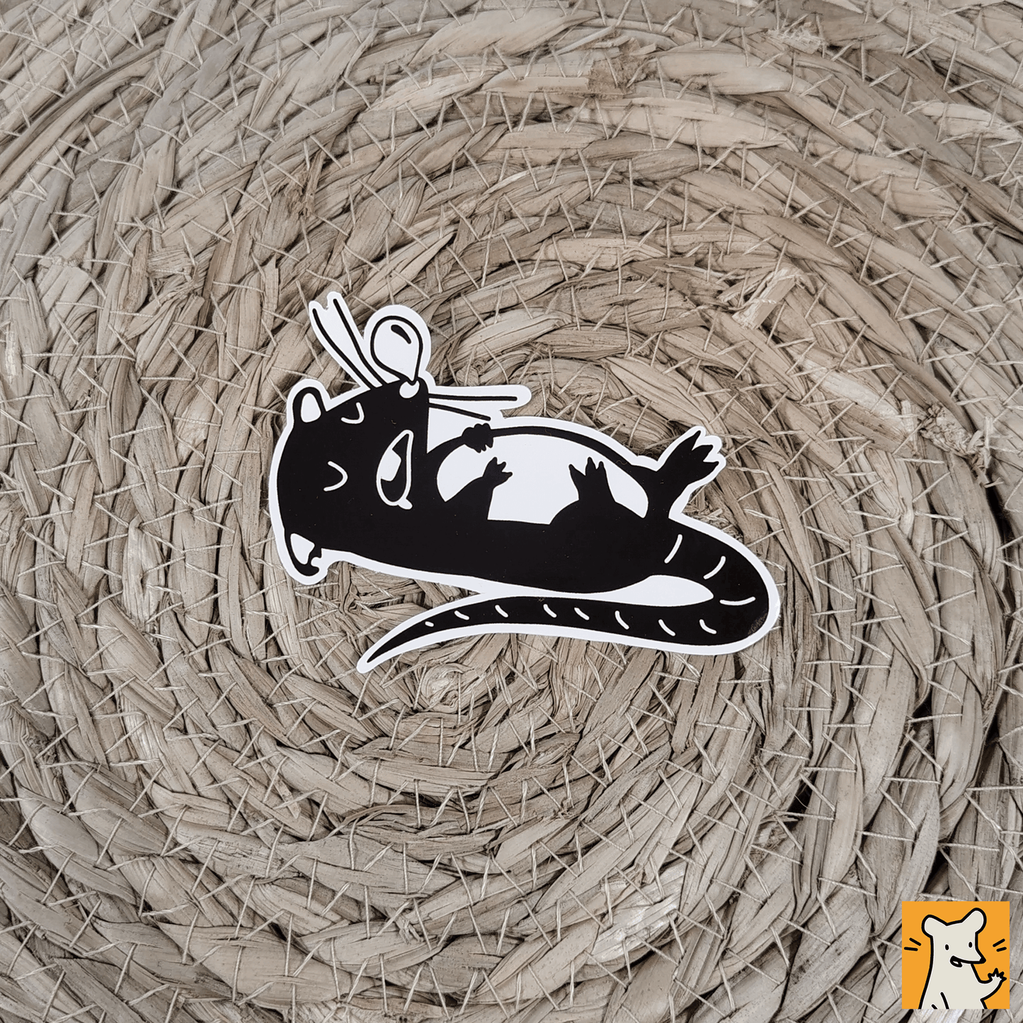 Sleeping rat sticker featuring an adorable rat snoozing with a snot bubble on a textured background.