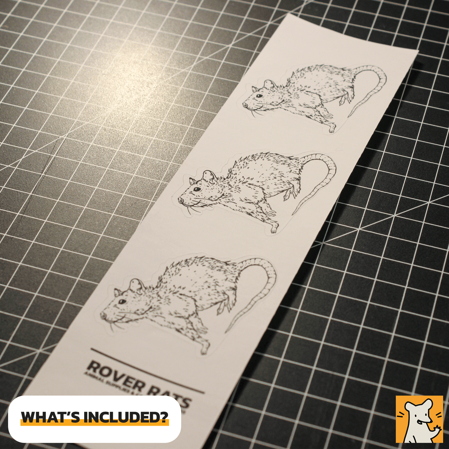 Hand-illustrated sticker sheet featuring cute rats, ideal for decorating laptops and crafts.