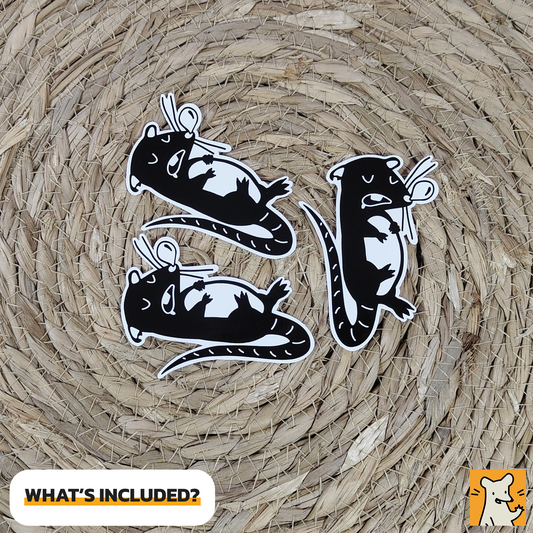 Sleeping Rat Stickers | 3x Weather Resistant Polyester Sticker Set