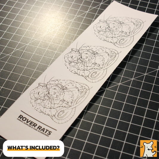 Sheet of hugging rat stickers designed for friendship, featuring three hand-illustrated rats in a cute arrangement.