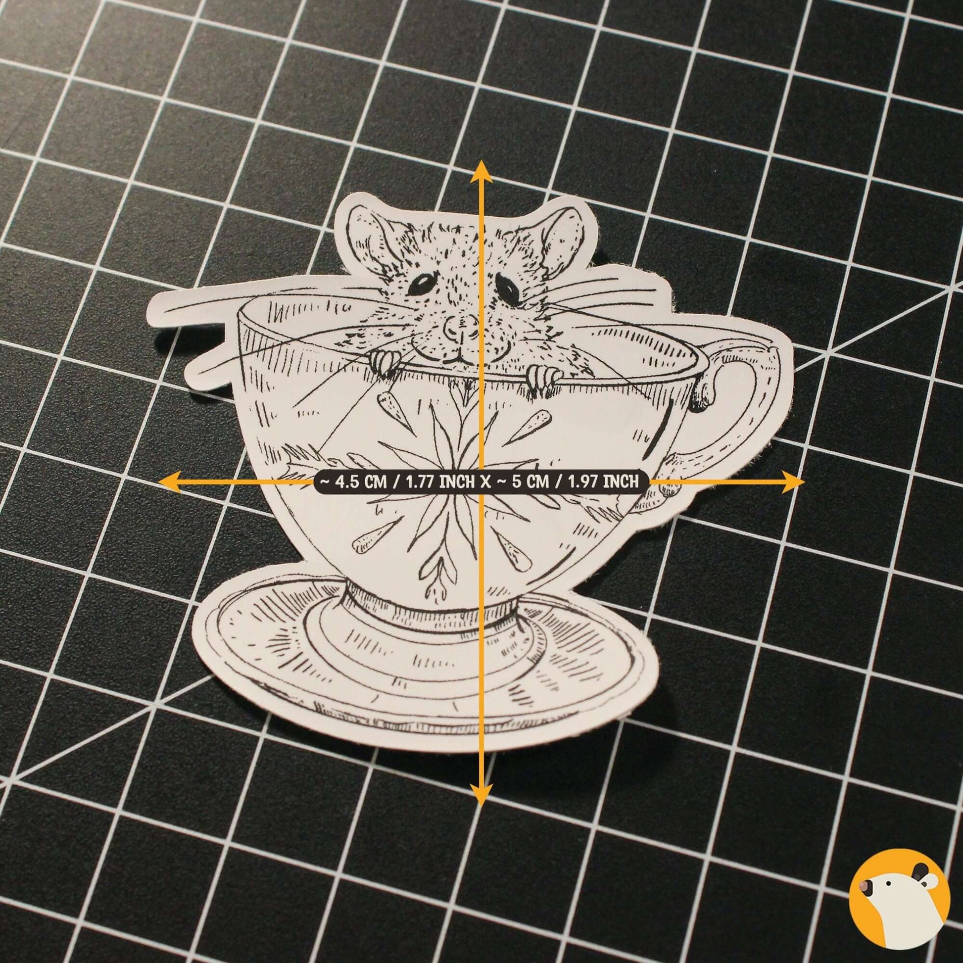 dimensions of hand drawn matt ink rat designer sticker